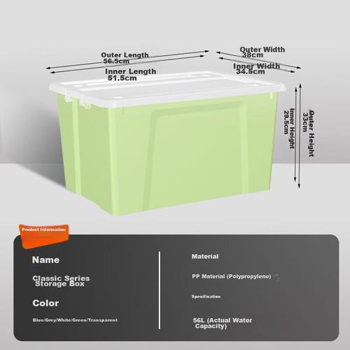 Caja de almacenamiento de plástico 56L verde