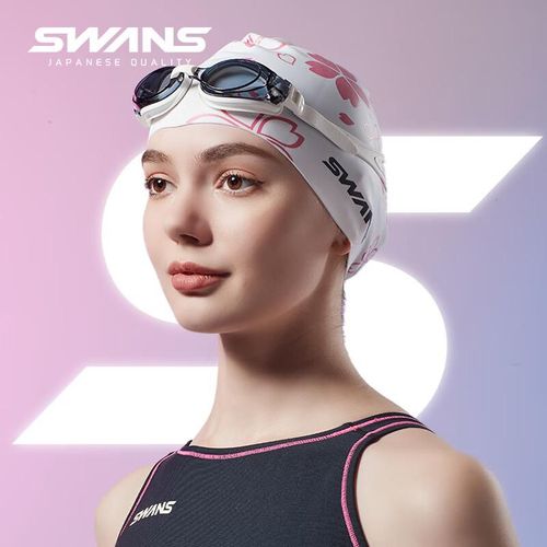 Goggles para natación SWANS mujer con gorro impermeable y lentes antiempañantes