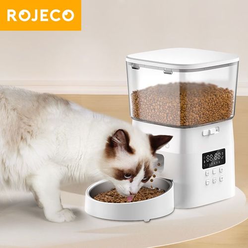 ROJECO Dispensador Automático de Comida para Mascotas, 2L, Blanco/Negro