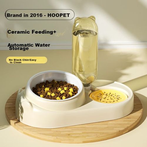 Hoopet Comedero Doble Automático con Dispensador de Agua 500 ml Beige
