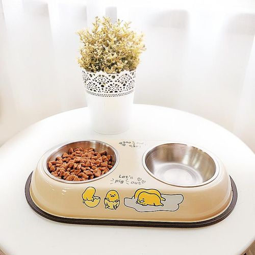 HELLOJOY Comedero Doble Acero Inoxidable Antiderrames Beige Chico