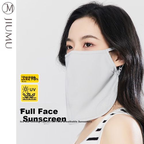 Cubrebocas Jiumu Seda Fría Protección Uv Gris/Negro Para Mujer