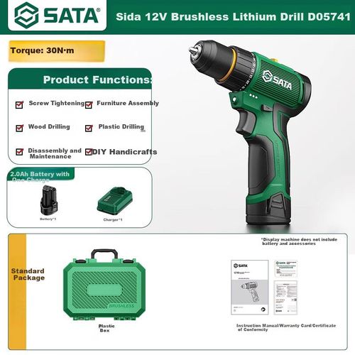 Taladro Inalámbrico Sata D05741 Motor Sin Escobillas 450W 12V