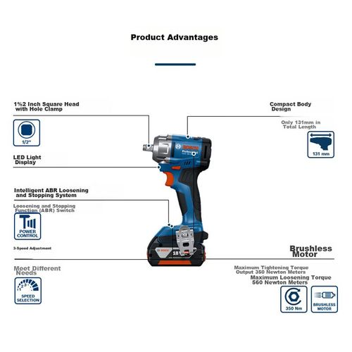 Llave Eléctrica Bosch Gds18V-350 1/2 Pulg 18V