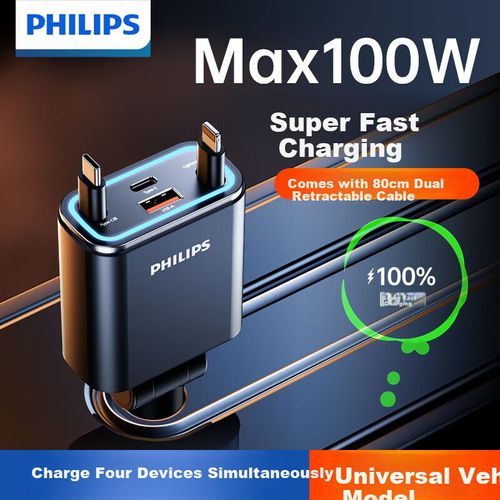 Cargador De Coche Philips Dlp4359B/93 Tipo C/Lightning/Usb-A Negro