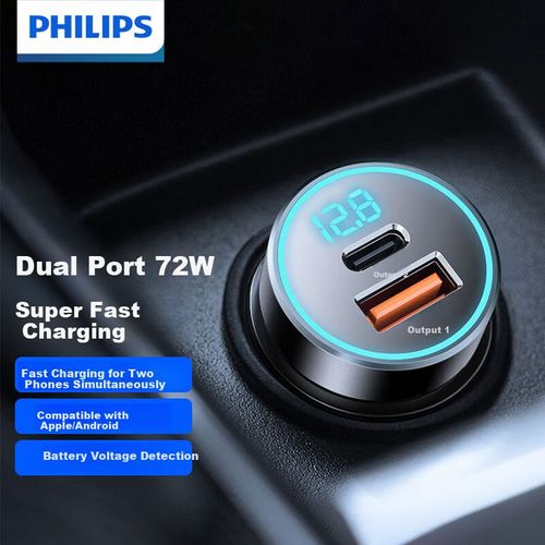Cargador De Coche Philips Dlp4116B Doble Puerto 72W Negro