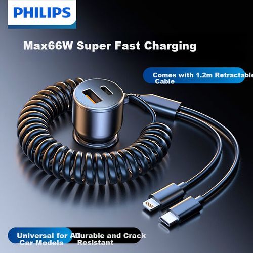 Cargador De Coche Philips Dlp4313B Tipo C Y Usb-A Negro
