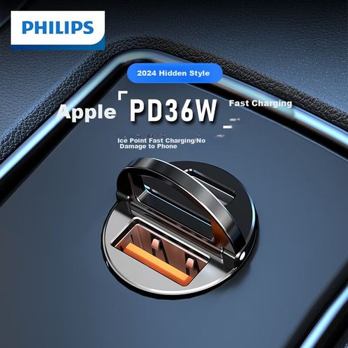 Cargador De Coche Philips Dlp4006B Doble Puerto Pd Negro