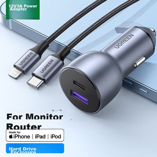 Cargador De Coche Ugreen Cd213 Pd 20W Usb-C Y Usb-A Negro