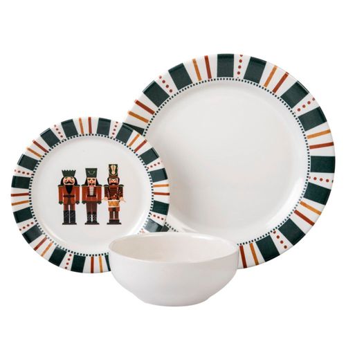Vajilla Santa Anita Cascanueces de Porcelana 12 Pz Diseño Navideño