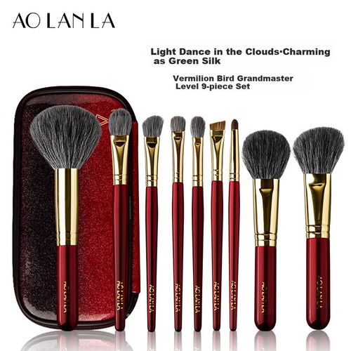 Set De Brochas De Maquillaje Aolanla Zhuque 9 Piezas Mezcla Pelo De Cabra Y Ardilla Gris