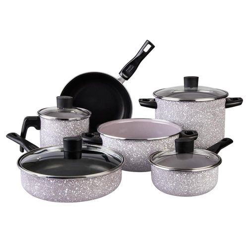 Batería de Cocina Cinsa Granito Rosa de Acero Vitrificado con Antiadherente 10 Piezas