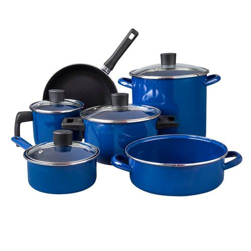 Batería de Cocina Cinsa Albania de Acero Vitrificado con Antiadherente 10 Pzs Color Azul