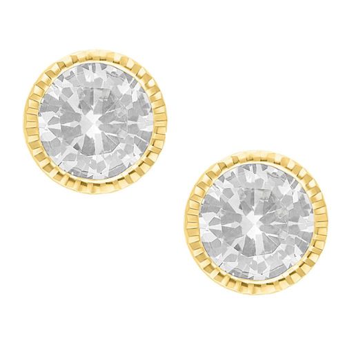 Broquel Bisel Redondo 6mm Circonia Blanca Horoz Oro 10K E402 V12