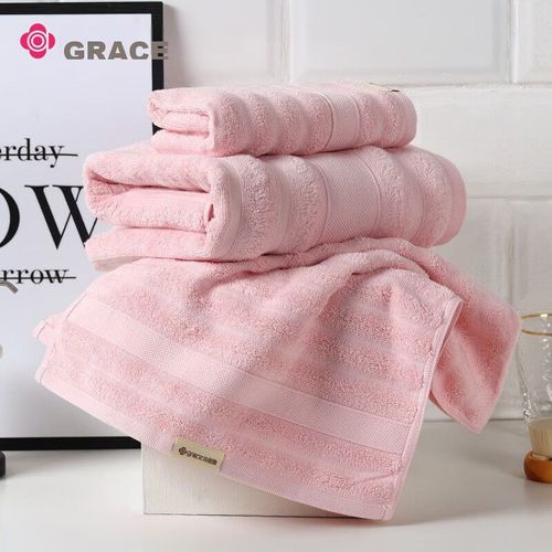 Toalla Grace Algodón Rosa Toalla Baño 70X140Cm Y Facial 34X74Cm