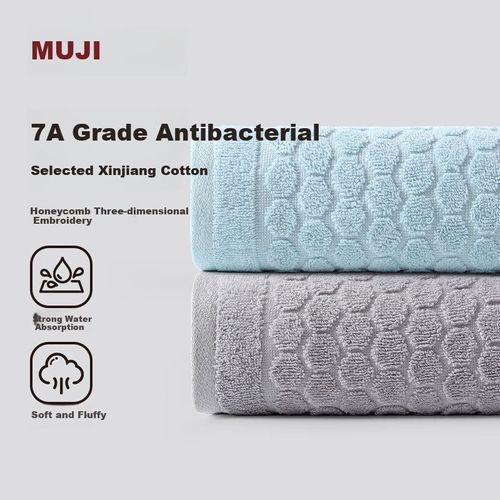 Toalla Muji Cotton Nest 70X33Cm 2Pzas Algodón Azul Marrón Gris