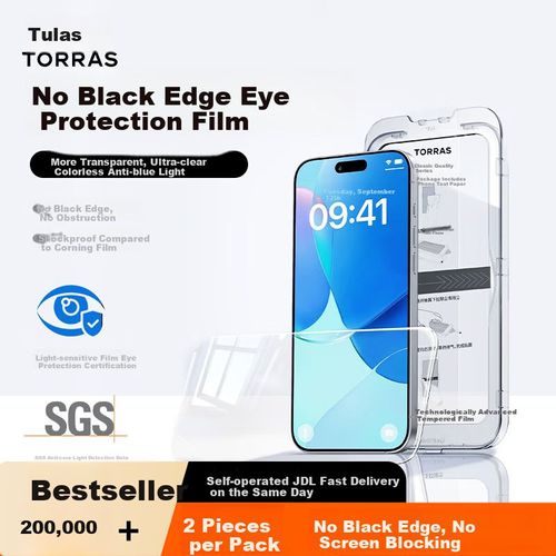 Protector de Pantalla Para iPhone 17 Pro TORRAS Cristal Templado Sin Borde Negro Transparente