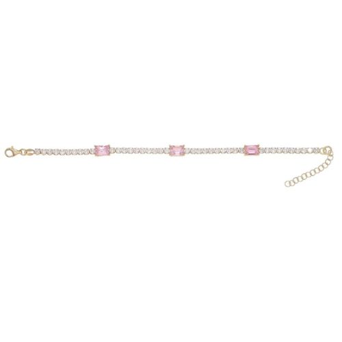 Pulsera De Plata Dorada Con Zirconias Y Piedras Rosas