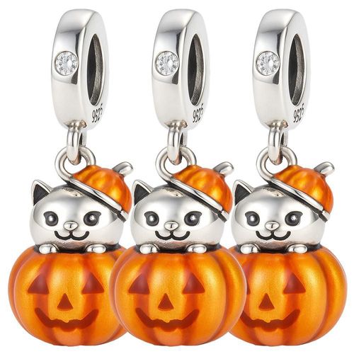 Joya pandora charm edición hallowee MXPGC-003 PumpkinKitty01 Dije exclusivo halloween kitty plat
