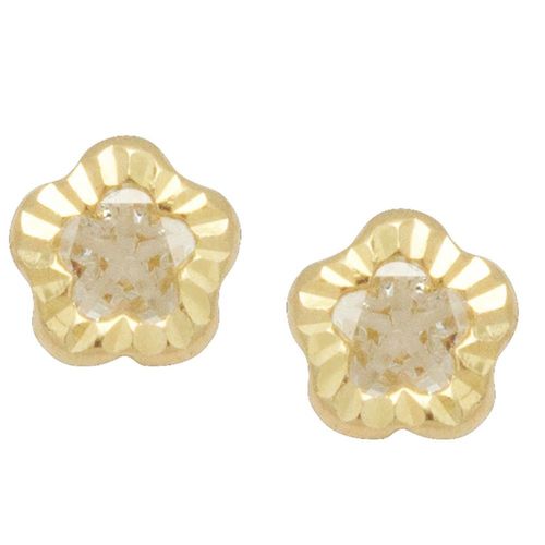 Broquel Flor Diamantada 4mm Oro 10K Horoz E1146