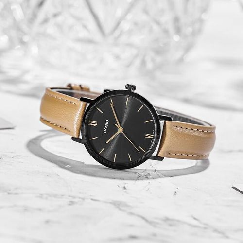 Reloj CASIO Cuarzo Acero Inoxidable Correa Cuero Para Mujer