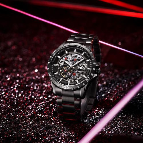 Reloj Fila Black Knight Mecánico Esqueleto Acero Negro Resistente Al Agua Para Hombre