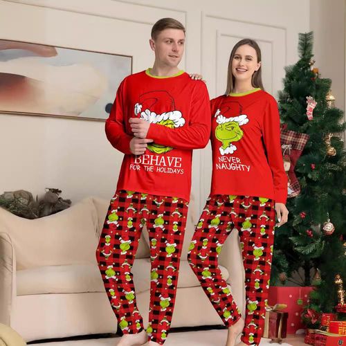 Conjunto familiar navideño, otoño e invierno, de manga larga y pantalones largos, letras europeas y americanas, estampados, ropa para estar en casa.