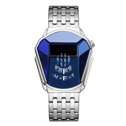 Reloj de pulsera de cuarzo para mujer, correa de acero y una esfera azul con un cristal facetado HOGAWAY