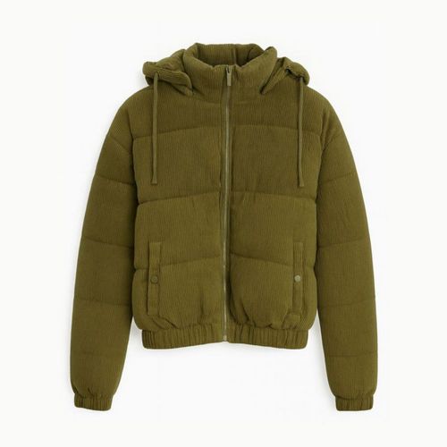 Chamarra Corta Puffer Con Capucha Desmontable American Fly Verde Olivo