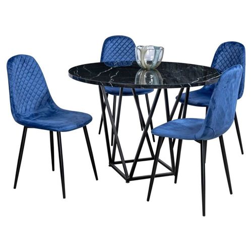 Comedor Ana Azul 4 Redondo Tubular y Formica Marmoleada