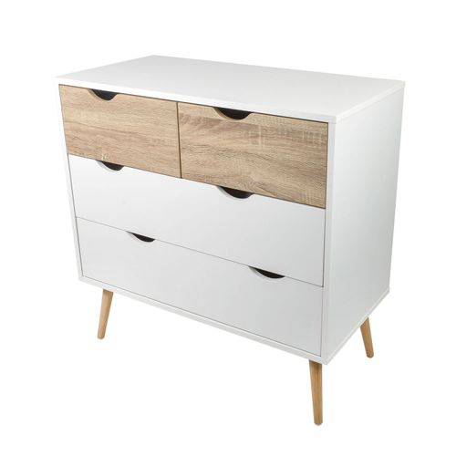 Cómoda Top Living Estilo Nórdico con 4 Cajones Beige y Blanco