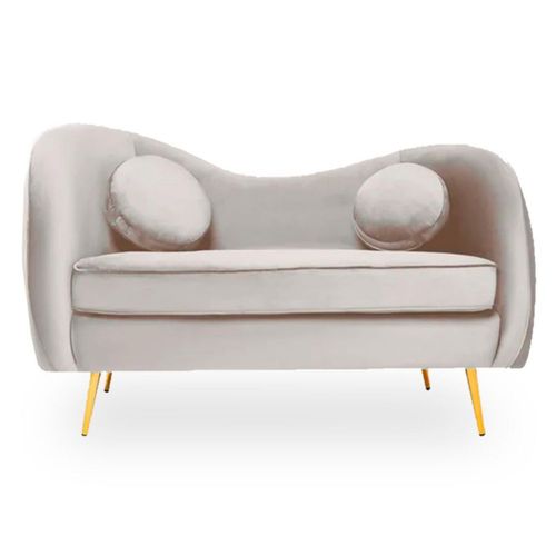 Sofá de 2 plazas Tapizado en Terciopelo Color Beige. Estructura de Madera Sólida y Patas de Metal