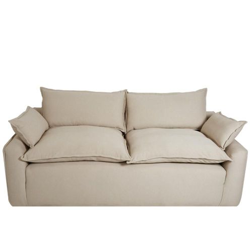 Sofá de 3 Plazas Tapizado Color Beige. Estructura de Madera Sólida