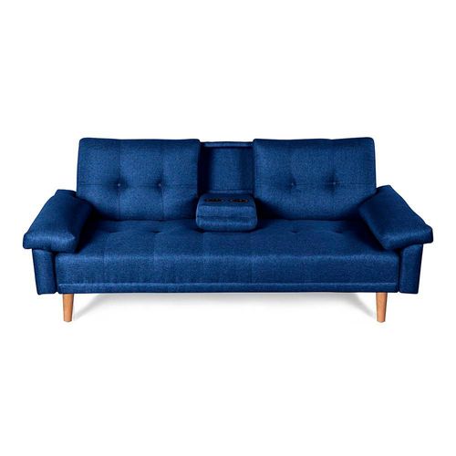 Sofá Cama Makora Hendrix Con Memory Foam, Color Azul, Lino Respaldo Reclinable De 3 posiciones.