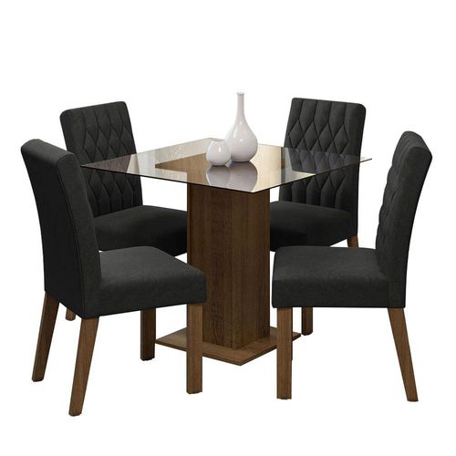 Juego de Comedor Mesa de Vidrio + 4 Sillas Marrón/Oxford Madesa