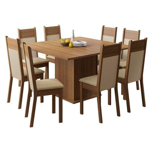Juego de Comedor Mesa + 8 Sillas Marrón/Crema/Beige Madesa