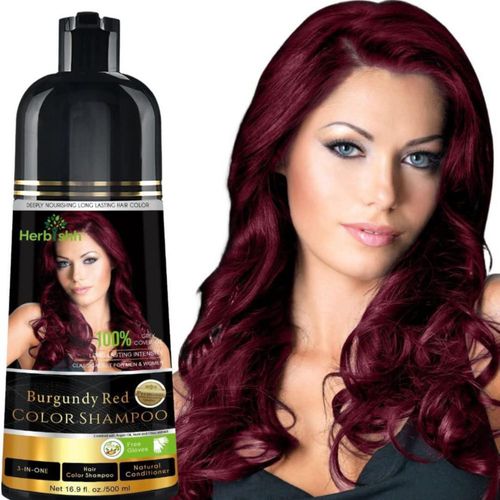 Herbishh Shampoo Tinte 3 en 1 Cubre Canas Rojo Borgoña 500 ml