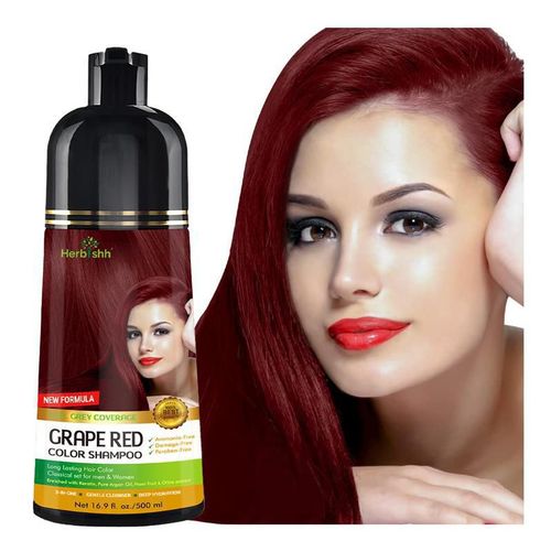Herbishh Shampoo Tinte 3 en 1 Cubre Canas Rojo Uva 500 ml
