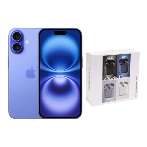 iPhone 16 Plus 128GB Azul CHIP Reacondicionado más Audífonos Genéricos