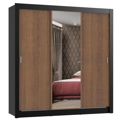 Ropero Closet Madesa Mônaco 3 Puertas 1 Espejo Negro/Marrón