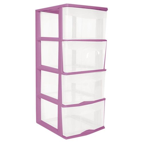 Caja Plástico Organizador 4 Cajones Altos Y Amplios Rosa