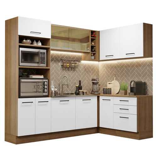 Cocina Integral de Esquina 399cm Agata Madesa 01 Marron/Blanco