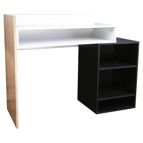 Escritorio Top Living con Entrepaño y Estantes Laterales Café Negro y Blanco