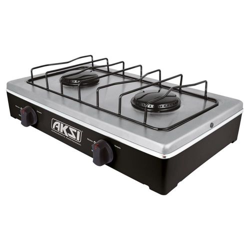 Parrilla Estufa De Mesa Aksi 2 Quemadores Negro Acero Inoxidable
