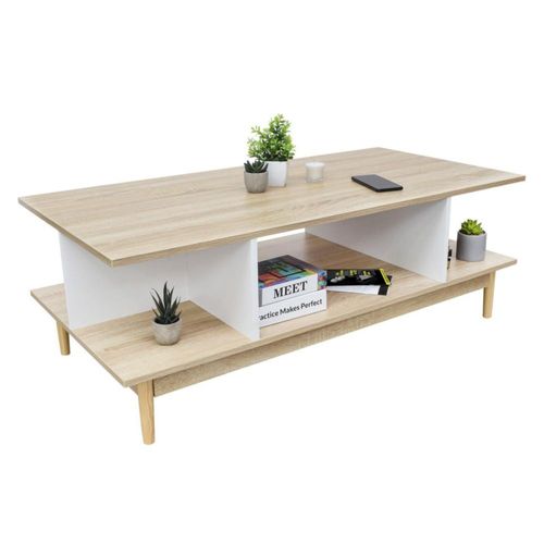 Mesa de Centro Top Living Nórdica con Entrepaños Blanco y Beige