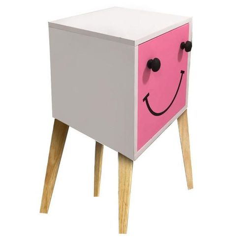 Buró Mesa De Noche Luz Led Recámara Niños Rosa