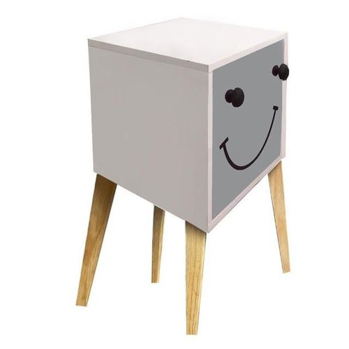 Buró Mesa De Noche Luz Led Recámara Niños Gris