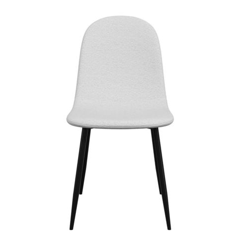 Silla de Comedor Blanca con Asiento y Respaldo en Tela Bouclé. Estructura de Metal y Patas Negras