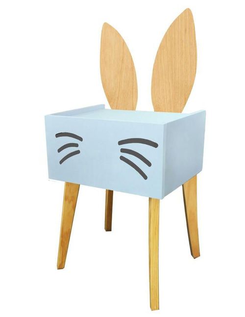 Buro Mesa De Noche Orejas Conejo Recamara Niña Luz Led Azul Bigotes