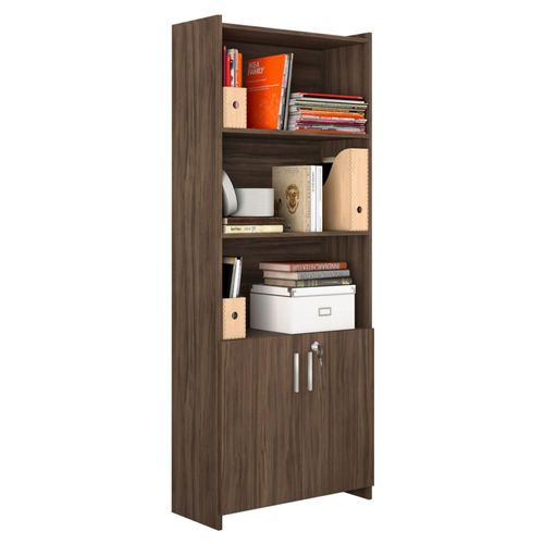 Librero 5 Repisas Moderno Decorativo Con Puertas Nogal 56118